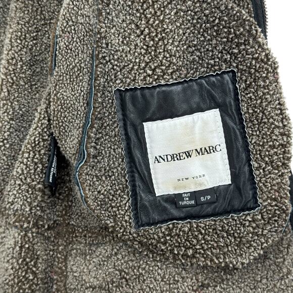 Andrew Marc Suede Shearling Jacket Women SZ S Black Belted Shearling Moto Biker - Picture 11 of 14